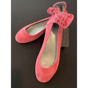 ~ Garnet Hill Suede Leather Prima Ankle Wrap Ballet Flats 9.5 Pink Tie 9 1/2 wmn